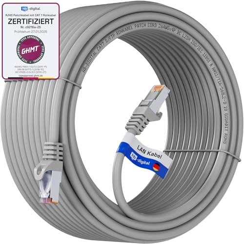 HB-DIGITAL 10m LAN Kabel RJ45 Patchkabel mit CAT 7 Rohkabel S/FTP - GHMT zertifiziert - 10 Gigabit Ethernet Netzwerkkabel Kupfer Profi PiMF für Patchpanel Switch PC Router - Grau HB-DIGITAL 10m LAN Kabel RJ45 Patchkabel mit CAT 7 Rohkabel S/FTP - GHMT zertifiziert - 10 Gigabit Ethernet Netzwerkkabel Kupfer Profi PiMF für Patchpanel Switch PC Router - Grau von HB-DIGITAL