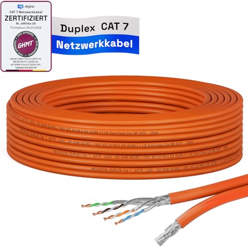 HB-DIGITAL 10m CAT 7 Netzwerkkabel LAN Kabel Verlegekabel Ethernet Installationskabel 10 Gbit/s AWG23 S/FTP - GHMT Zertifiziert - reines Kupfer LSZH BauPVO Klasse Cca Datenkabel Duplex - Orange von HB-DIGITAL