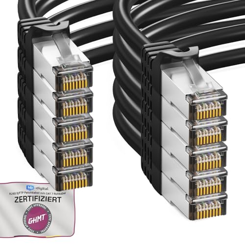 HB-DIGITAL 10x 10m LAN Kabel RJ45 Patchkabel mit CAT 7 Rohkabel S/FTP - GHMT zertifiziert - 10 Gigabit Ethernet Netzwerkkabel Kupfer Profi PiMF für Patchpanel Switch PC Router - Schwarz HB-DIGITAL 10x 10m LAN Kabel RJ45 Patchkabel mit CAT 7 Rohkabel S/FTP - GHMT zertifiziert - 10 Gigabit Ethernet Netzwerkkabel Kupfer Profi PiMF für Patchpanel Switch PC Router - Schwarz von HB-DIGITAL