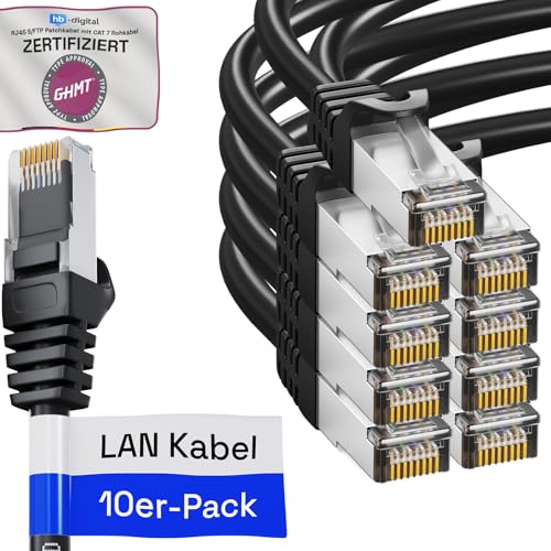 HB-DIGITAL 10x 1m LAN Kabel RJ45 Patchkabel mit CAT 7 Rohkabel S/FTP - GHMT zertifiziert - 10 Gigabit Ethernet Netzwerkkabel Kupfer Profi PiMF für Patchpanel Switch PC Router - Schwarz HB-DIGITAL 10x 1m LAN Kabel RJ45 Patchkabel mit CAT 7 Rohkabel S/FTP - GHMT zertifiziert - 10 Gigabit Ethernet Netzwerkkabel Kupfer Profi PiMF für Patchpanel Switch PC Router - Schwarz von HB-DIGITAL