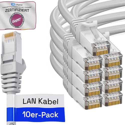 HB-DIGITAL 10x 1m LAN Kabel RJ45 Patchkabel mit CAT 7 Rohkabel S/FTP - GHMT zertifiziert - 10 Gigabit Ethernet Netzwerkkabel Kupfer Profi PiMF für Patchpanel Switch PC Router - Weiss von HB-DIGITAL