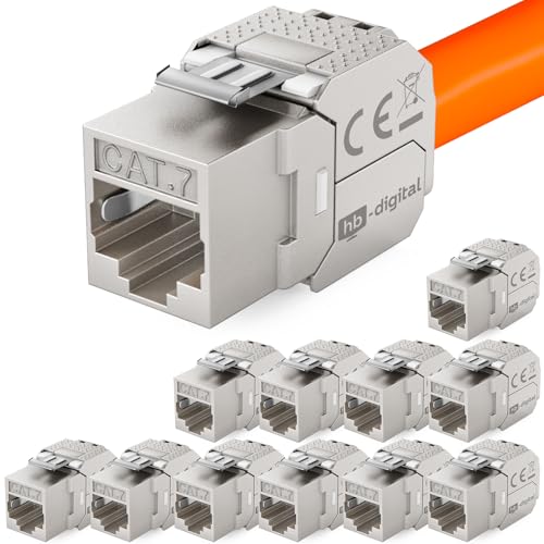 hb-digital 12x CAT 7 Keystone RJ45 Modul Buchse für LAN Kabel 10 Gbit/s bis 600 MHz AWG 22-24 werkzeuglos LSA vollgeschirmt STP Einbaubuchse für Patchpanel und Netzwerkdose von HB-DIGITAL