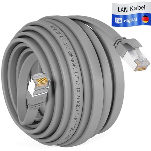 HB-DIGITAL 15m LAN Kabel RJ45 Patchkabel mit CAT 7 Rohkabel U/FTP Flach – 10 Gigabit Ethernet Netzwerkkabel Kupfer Profi PiMF für Patchpanel Switch PC Router – Grau HB-DIGITAL 15m LAN Kabel RJ45 Patchkabel mit CAT 7 Rohkabel U/FTP Flach – 10 Gigabit Ethernet Netzwerkkabel Kupfer Profi PiMF für Patchpanel Switch PC Router – Grau von HB-DIGITAL
