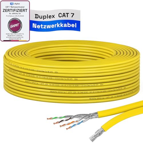 HB-DIGITAL 15m CAT 7 Netzwerkkabel LAN Kabel Verlegekabel Ethernet Installationskabel 10 Gbit/s AWG23 S/FTP - GHMT Zertifiziert - reines Kupfer LSZH BauPVO Klasse Cca Datenkabel Duplex - Gelb von HB-DIGITAL