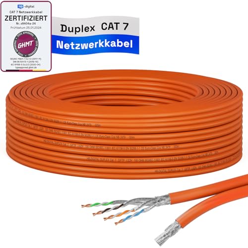 HB-DIGITAL 15m CAT 7 Netzwerkkabel LAN Kabel Verlegekabel Ethernet Installationskabel 10 Gbit/s AWG23 S/FTP - GHMT Zertifiziert - reines Kupfer LSZH BauPVO Klasse Cca Datenkabel Duplex - Orange von HB-DIGITAL