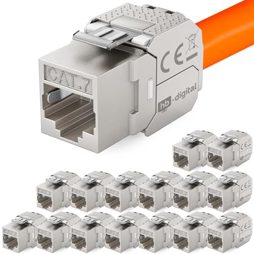 HB-DIGITAL 16x CAT 7 Keystone RJ45 Modul Buchse für LAN Kabel 10 Gbit/s bis 600 MHz AWG 22-24 werkzeuglos LSA vollgeschirmt STP Einbaubuchse für Patchpanel und Netzwerkdose von HB-DIGITAL