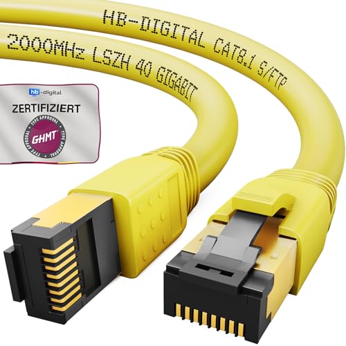 HB-DIGITAL 1m CAT 8 LAN Kabel Netzwerkkabel Patchkabel AWG 24 S/FTP LSZH 40Gbps 2000MHz - GHMT Zertifiziert - reines Kupfer mit vergoldete RJ45 Stecker für Switch, Router, Modem, PC - Gelb von HB-DIGITAL