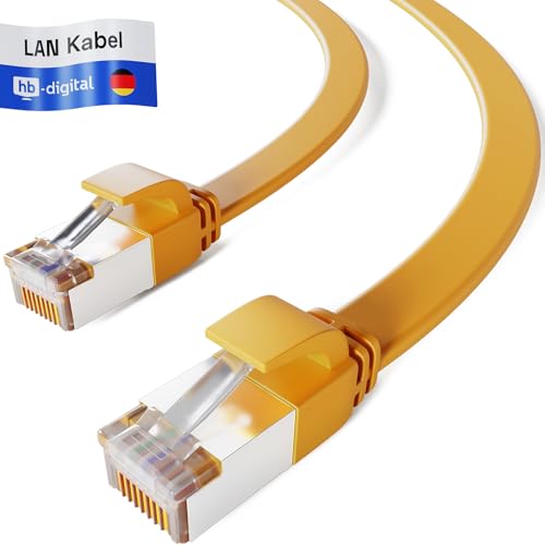 HB-DIGITAL 1m LAN Kabel RJ45 Patchkabel mit CAT 7 Rohkabel U/FTP Flach – 10 Gigabit Ethernet Netzwerkkabel Kupfer Profi PiMF für Patchpanel Switch PC Router – Gelb von HB-DIGITAL