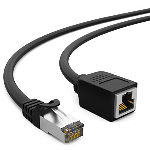 HB-DIGITAL 1m Patchkabel Verlängerung Cat.7 RJ45 Stecker & Buchse Adapter schwarz | Ethernet-Erweiterung, LAN & Netzwerkkabelverbinder 10 Gbit/s | Rohkabel S/FTP Halogenfrei PIMF 600MHz Cat7 Cat6a von HB-DIGITAL