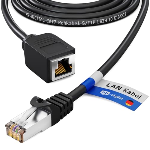 HB-DIGITAL 1m LAN Kabel Rohkabel CAT 7 Verlängerung für Ethernet Netzwerkkabel RJ45 Stecker auf RJ45 Buchse 10 Gbit/s S/FTP Kupfer PIMF - Schwarz von HB-DIGITAL