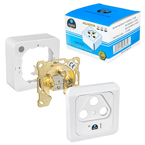 HB-DIGITAL 1x 3-Loch Antennen-Dose SAT Kabel Enddose VERGOLDETE ANSCHLÜSSE (SAT/TV/Radio) für Koaxial- & Antennenkabel Fernsehen Full HD Digital Analog Aufputz Unterputz von HB-DIGITAL