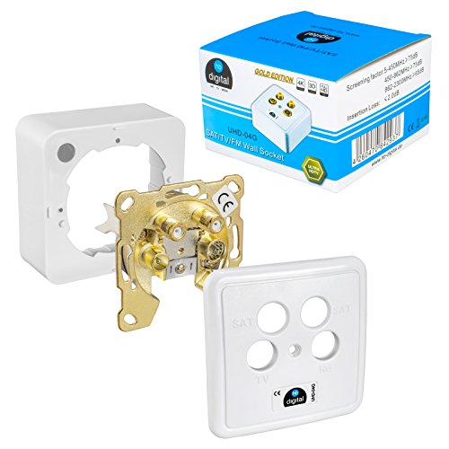 HB-DIGITAL 1x 4-Loch Antennen-Dose SAT Kabel Enddose VERGOLDETE ANSCHLÜSSE (2X SAT/TV/Radio) für Koaxial- & Antennenkabel Fernsehen Full HD Digital Analog Aufputz Unterputz von HB-DIGITAL