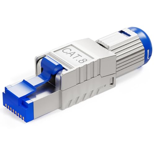 HB-DIGITAL 1x CAT 8 RJ45 Stecker für starre Ethernet LAN Verlegekabel – werkzeuglos feldkonfektionierbar STP vollgeschirmt mit 50µ vergoldete Kontakten 40Gbit/s High-Speed Connector von HB-DIGITAL