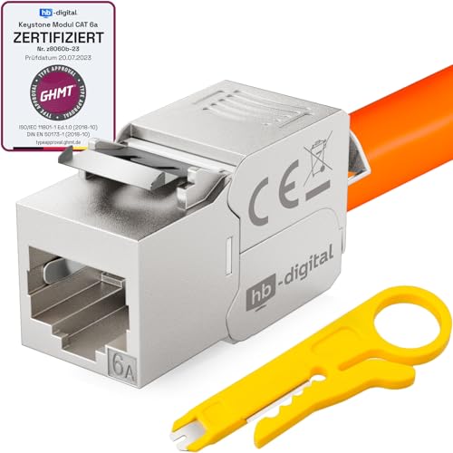 HB-DIGITAL 1x Cat.6a Keystone Modul RJ45 bis zu 500 MHz 10Gbits Cat6a Netzwerk Einbaubuchse STP Kupplung für Patchpanel Verlegekabel LAN Ethernet werkzeuglose Montage + Anlege-Abisolier-Werkzeug von HB-DIGITAL