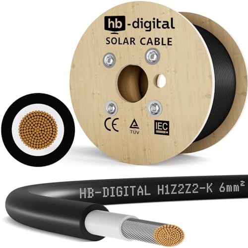 HB-DIGITAL 200m Solarkabel 6mm² H1Z2Z2-K inkl. 0% MwSt. gem. § 12 Abs. 3 UStG - TÜV Rheinland zertifiziertes flexibel UV PV Kabel reines Kupfer 1500V DC für Solarpanel- Schwarz HB-DIGITAL 200m Solarkabel 6mm² H1Z2Z2-K inkl. 0% MwSt. gem. § 12 Abs. 3 UStG - TÜV Rheinland zertifiziertes flexibel UV PV Kabel reines Kupfer 1500V DC für Solarpanel- Schwarz von HB-DIGITAL