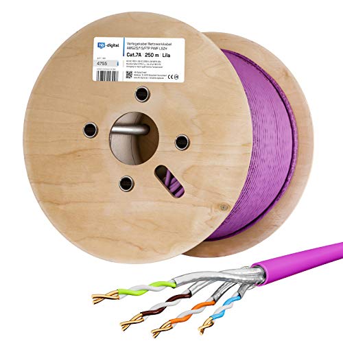 HB-DIGITAL 250m CAT.7a Netzwerkkabel LAN Kabel Verlegekabel AWG 23 Reines Kupfer S/FTP PiMF LSZH Halogenfrei RoHS-Compliant Ethernet Installationskabel Datenkabel PoE 10Gbit/s max. 1200MHz Lila von HB-DIGITAL