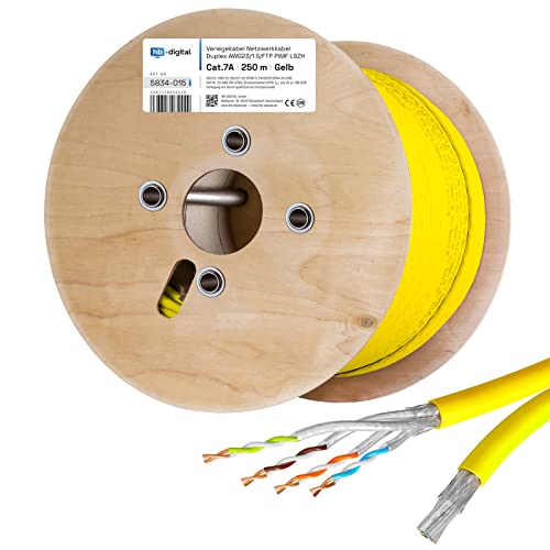 HB-DIGITAL 250m Netzwerkkabel LAN Duplex Verlegekabel Cabel cat.7a max. 1200MHz Reines Kupfer S/FTP PIMF LSZH Halogenfrei RoHS-Compliant AWG23 (2 verbundene Strängen) Gelb von HB-DIGITAL