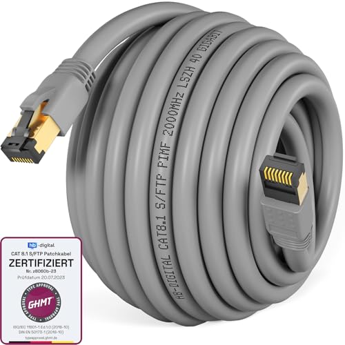 HB-DIGITAL 25m CAT 8 LAN Kabel Netzwerkkabel Patchkabel AWG 24 S/FTP LSZH 40Gbps 2000MHz - GHMT Zertifiziert - reines Kupfer mit vergoldete RJ45 Stecker für Switch, Router, Modem, PC - Grau HB-DIGITAL 25m CAT 8 LAN Kabel Netzwerkkabel Patchkabel AWG 24 S/FTP LSZH 40Gbps 2000MHz - GHMT Zertifiziert - reines Kupfer mit vergoldete RJ45 Stecker für Switch, Router, Modem, PC - Grau von HB-DIGITAL