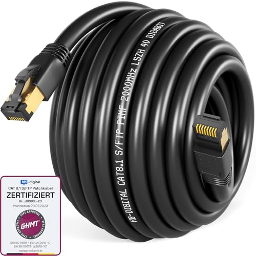 HB-DIGITAL 25m CAT 8 LAN Kabel Netzwerkkabel Patchkabel AWG 24 S/FTP LSZH 40Gbps 2000MHz - GHMT Zertifiziert - reines Kupfer mit vergoldete RJ45 Stecker für Switch, Router, Modem, PC - Schwarz HB-DIGITAL 25m CAT 8 LAN Kabel Netzwerkkabel Patchkabel AWG 24 S/FTP LSZH 40Gbps 2000MHz - GHMT Zertifiziert - reines Kupfer mit vergoldete RJ45 Stecker für Switch, Router, Modem, PC - Schwarz von HB-DIGITAL