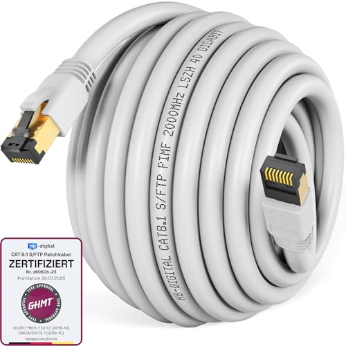 HB-DIGITAL 25m CAT 8 LAN Kabel Netzwerkkabel Patchkabel AWG 24 S/FTP LSZH 40Gbps 2000MHz - GHMT Zertifiziert - reines Kupfer mit vergoldete RJ45 Stecker für Switch, Router, Modem, PC - Weiss HB-DIGITAL 25m CAT 8 LAN Kabel Netzwerkkabel Patchkabel AWG 24 S/FTP LSZH 40Gbps 2000MHz - GHMT Zertifiziert - reines Kupfer mit vergoldete RJ45 Stecker für Switch, Router, Modem, PC - Weiss von HB-DIGITAL