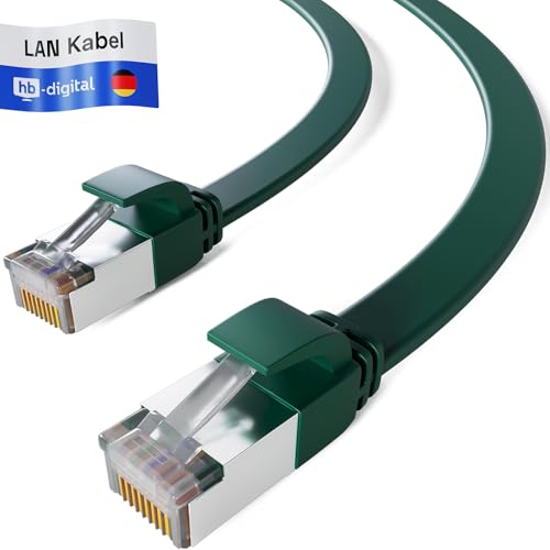 HB-DIGITAL 2m LAN Kabel RJ45 Patchkabel mit CAT 7 Rohkabel U/FTP Flach – 10 Gigabit Ethernet Netzwerkkabel Kupfer Profi PiMF für Patchpanel Switch PC Router – Grün von HB-DIGITAL