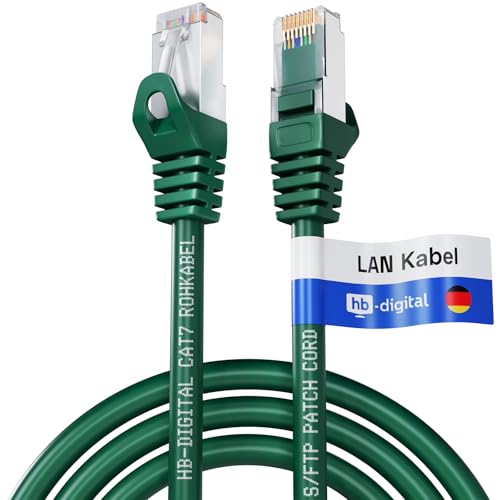 HB-DIGITAL 2m LAN Kabel CAT 7 Rohkabel RJ45 S/FTP Netzwerkkabel Ethernet Patchkabel bis zu 10 Gbps 600 MHz Kupfer Profi PiMF Kupfer für Patchpanel Switch Router Modem - Grün von HB-DIGITAL