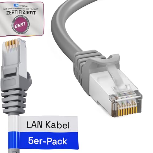 HB-DIGITAL 2x 1m LAN Kabel RJ45 Patchkabel mit CAT 7 Rohkabel S/FTP - GHMT zertifiziert - 10 Gigabit Ethernet Netzwerkkabel Kupfer Profi PiMF für Patchpanel Switch PC Router - Grau HB-DIGITAL 2x 1m LAN Kabel RJ45 Patchkabel mit CAT 7 Rohkabel S/FTP - GHMT zertifiziert - 10 Gigabit Ethernet Netzwerkkabel Kupfer Profi PiMF für Patchpanel Switch PC Router - Grau von HB-DIGITAL
