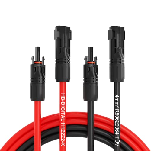 HB-DIGITAL 2x 25m 4mm² Solarkabel Verlängerungskabel Kabelpaar für Photovoltaik Anlagen H1Z2Z2-K mit 1500V Solarstecker Solar Modul Verbindungskabel flexibel witterungsbeständig IP68 - Rot & Schwarz von HB-DIGITAL