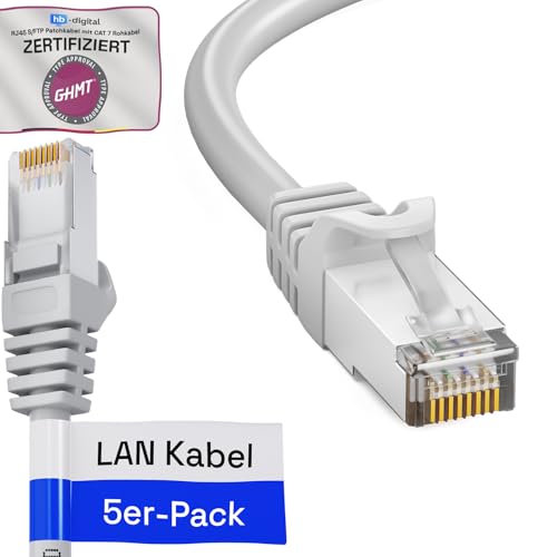 HB-DIGITAL 2x 7,5m LAN Kabel RJ45 Patchkabel mit CAT 7 Rohkabel S/FTP - GHMT zertifiziert - 10 Gigabit Ethernet Netzwerkkabel Kupfer Profi PiMF für Patchpanel Switch PC Router - Weiss von HB-DIGITAL
