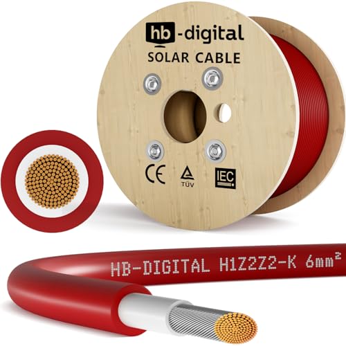 HB-DIGITAL 300m Solarkabel H1Z2Z2-K - TÜV Rheinland zertifiziertes - 6mm² flexibel UV PV Kabel reines Kupfer 1500V DC für Solarpanel inkl. 0% MwSt. gem. § 12 Abs. 3 UStG - Rot von HB-DIGITAL