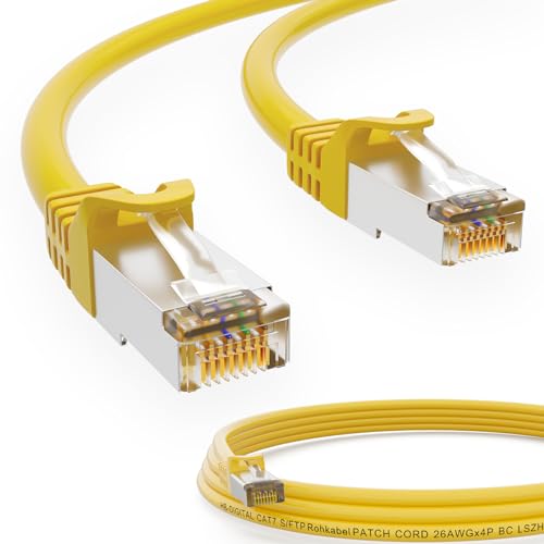 HB-DIGITAL 30m Patchkabel CAT.7 Rohkabel mit 2x RJ45-Stecker LAN Netzwerkkabel 10 Gigabit S/FTP PiMF Kupfer LSZH Halogenfrei RoHS-Compliant EthernetPort Internet DSL PC Router Switch Modem Gelb von HB-DIGITAL