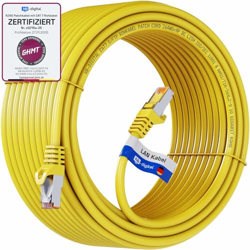 HB-DIGITAL 30m LAN Kabel CAT 7 Rohkabel RJ45 S/FTP Netzwerkkabel Ethernet Patchkabel bis zu 10 Gbps 600 MHz Kupfer Profi PiMF Kupfer für Patchpanel Switch Router Modem - Gelb von HB-DIGITAL