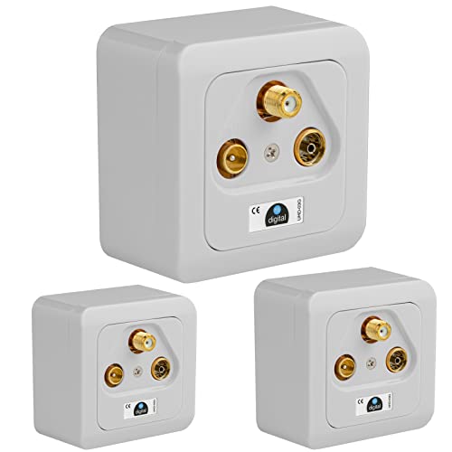 HB-DIGITAL 3X 3-Loch Antennen-Dose SAT Kabel Enddose VERGOLDETE ANSCHLÜSSE (SAT/TV/Radio) für Koaxial- & Antennenkabel Fernsehen Full HD Digital Analog Aufputz Unterputz von HB-DIGITAL