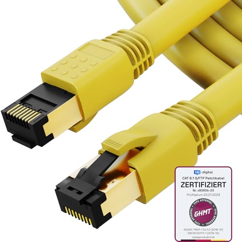 HB-DIGITAL 3m CAT 8 LAN Kabel Netzwerkkabel Patchkabel AWG 24 S/FTP LSZH 40Gbps 2000MHz - GHMT Zertifiziert - reines Kupfer mit vergoldete RJ45 Stecker für Switch, Router, Modem, PC - Gelb von HB-DIGITAL