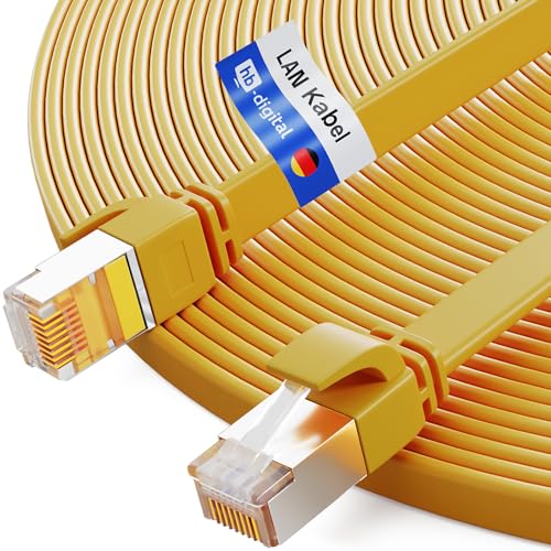 HB-DIGITAL 3m LAN Kabel RJ45 Patchkabel mit CAT 7 Rohkabel U/FTP Flach – 10 Gigabit Ethernet Netzwerkkabel Kupfer Profi PiMF für Patchpanel Switch PC Router – Gelb von HB-DIGITAL