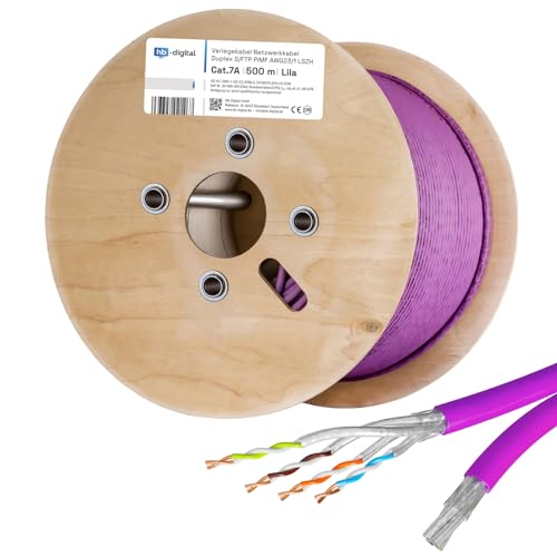 HB-DIGITAL 500m Netzwerkkabel LAN Duplex Verlegekabel Cabel cat.7a max. 1200MHz Reines Kupfer S/FTP PIMF LSZH Halogenfrei RoHS-Compliant AWG23 (2 verbundene Strängen) Lila von HB-DIGITAL
