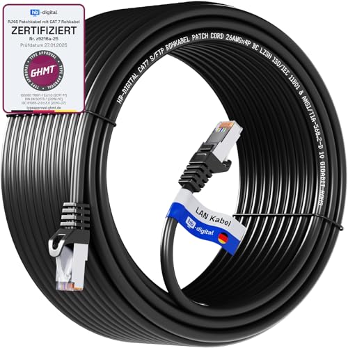 HB-DIGITAL 50m LAN Kabel RJ45 Patchkabel mit CAT 7 Rohkabel S/FTP - GHMT zertifiziert - 10 Gigabit Ethernet Netzwerkkabel Kupfer Profi PiMF für Patchpanel Switch PC Router - Schwarz HB-DIGITAL 50m LAN Kabel RJ45 Patchkabel mit CAT 7 Rohkabel S/FTP - GHMT zertifiziert - 10 Gigabit Ethernet Netzwerkkabel Kupfer Profi PiMF für Patchpanel Switch PC Router - Schwarz von HB-DIGITAL