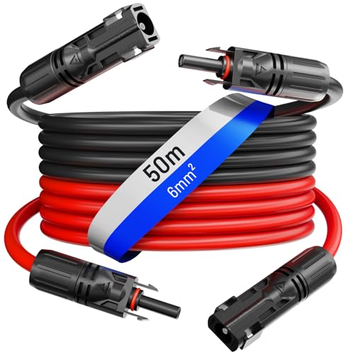 HB-DIGITAL 2x 50m 4mm² Solarkabel Verlängerungskabel Kabelpaar für Photovoltaik Anlagen H1Z2Z2-K mit 1500V Solarstecker Solar Modul Verbindungskabel flexibel witterungsbeständig IP68 - Rot & Schwarz von HB-DIGITAL
