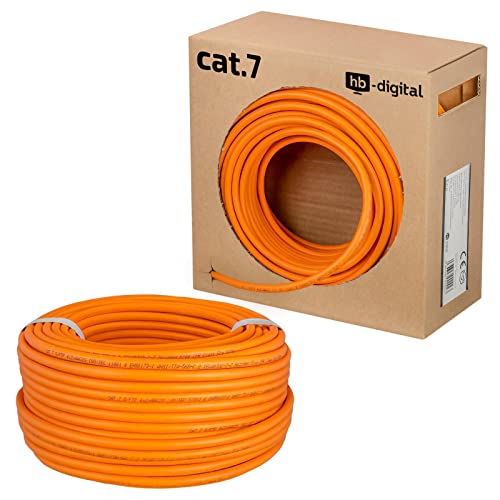 HB-DIGITAL 50m cat 7 Netzwerkkabel LAN Verlegekabel Cable - Übertragungsgeschwindigkeit bis zu 10 Gbit/s - Kupfer Profi S/FTP PIMF LSZH Halogenfrei Orange RoHS-Compliant cat. 7 Cat7 AWG 23/1 von HB-DIGITAL