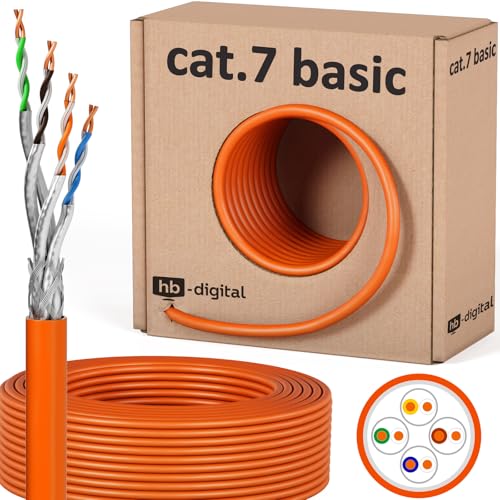 HB-DIGITAL 50m cat 7 Netzwerkkabel LAN Verlegekabel Cable - Übertragungsgeschwindigkeit bis zu 10 Gbit/s - Kupfer Profi S/FTP PIMF LSZH Halogenfrei Orange RoHS-Compliant cat. 7 Cat7 AWG 23/1 von HB-DIGITAL