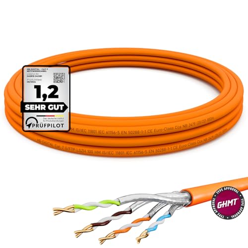 HB-DIGITAL 5m CAT.7 Netzwerkkabel LAN Kabel Verlegekabel AWG 23 Reines Kupfer S/FTP PiMF LSZH Halogenfrei RoHS-Compliant Ethernet Installationskabel Datenkabel PoE 10Gbit/s GHMT Zertifiziert Orange von HB-DIGITAL