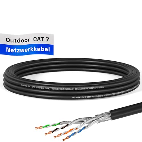 HB-DIGITAL 5m Cat 7 LAN Kabel Netzwerkkabel Verlegekabel Outdoor AWG23 FTP doppelt geschirmt PIMF Reines Kupfer 1000MHz/10Gbits Netzwerk Installation Ethernet Datenkabel für Außenbereich - Schwarz HB-DIGITAL 5m Cat 7 LAN Kabel Netzwerkkabel Verlegekabel Outdoor AWG23 FTP doppelt geschirmt PIMF Reines Kupfer 1000MHz/10Gbits Netzwerk Installation Ethernet Datenkabel für Außenbereich - Schwarz von HB-DIGITAL