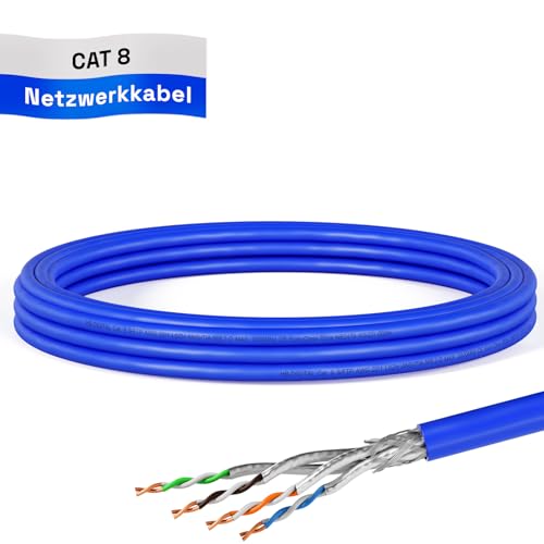 hb-digital 5m CAT 8 Netzwerkkabel LAN Kabel Verlegekabel Ethernet Installationskabel 40 Gbit/s AWG 22/1 reines Kupfer S/FTP LSZH BauPVO Klasse B2ca Datenkabel Simplex - Blau von HB-DIGITAL