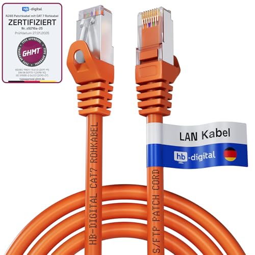 HB-DIGITAL 5m LAN Kabel CAT 7 Rohkabel RJ45 S/FTP Netzwerkkabel Ethernet Patchkabel bis zu 10 Gbps 600 MHz Kupfer Profi PiMF Kupfer für Patchpanel Switch Router Modem - Orange von HB-DIGITAL