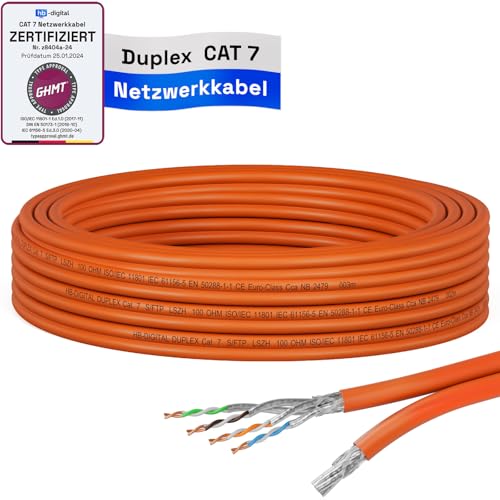 HB-DIGITAL 5m CAT 7 Netzwerkkabel LAN Kabel Verlegekabel Ethernet Installationskabel 10 Gbit/s AWG23 S/FTP - GHMT Zertifiziert - reines Kupfer LSZH BauPVO Klasse Cca Datenkabel Duplex - Orange von HB-DIGITAL