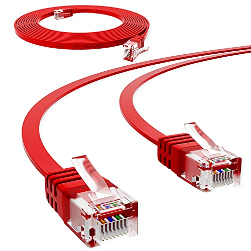 HB-DIGITAL 5m Netzwerkkabel LAN Flach Patchkabel mit RJ45 Stecker Kupfer Profi Slim flexibel für Gigabit Ethernet kompatibel mit PC, Router, Switch, Modem, TV, Spiel Konsole Rot von HB-DIGITAL