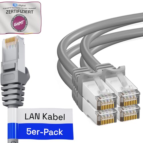 HB-DIGITAL 5x 0,5m LAN Kabel RJ45 Patchkabel mit CAT 7 Rohkabel S/FTP - GHMT zertifiziert - 10 Gigabit Ethernet Netzwerkkabel Kupfer Profi PiMF für Patchpanel Switch PC Router - Grau HB-DIGITAL 5x 0,5m LAN Kabel RJ45 Patchkabel mit CAT 7 Rohkabel S/FTP - GHMT zertifiziert - 10 Gigabit Ethernet Netzwerkkabel Kupfer Profi PiMF für Patchpanel Switch PC Router - Grau von HB-DIGITAL