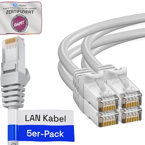 HB-DIGITAL 5x 0,5m LAN Kabel RJ45 Patchkabel mit CAT 7 Rohkabel S/FTP - GHMT zertifiziert - 10 Gigabit Ethernet Netzwerkkabel Kupfer Profi PiMF für Patchpanel Switch PC Router - Weiss HB-DIGITAL 5x 0,5m LAN Kabel RJ45 Patchkabel mit CAT 7 Rohkabel S/FTP - GHMT zertifiziert - 10 Gigabit Ethernet Netzwerkkabel Kupfer Profi PiMF für Patchpanel Switch PC Router - Weiss von HB-DIGITAL