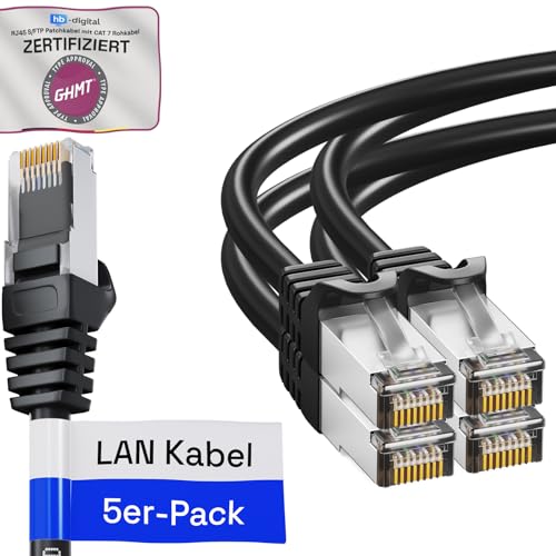 HB-DIGITAL 5x 1m LAN Kabel RJ45 Patchkabel mit CAT 7 Rohkabel S/FTP - GHMT zertifiziert - 10 Gigabit Ethernet Netzwerkkabel Kupfer Profi PiMF für Patchpanel Switch PC Router - Schwarz HB-DIGITAL 5x 1m LAN Kabel RJ45 Patchkabel mit CAT 7 Rohkabel S/FTP - GHMT zertifiziert - 10 Gigabit Ethernet Netzwerkkabel Kupfer Profi PiMF für Patchpanel Switch PC Router - Schwarz von HB-DIGITAL