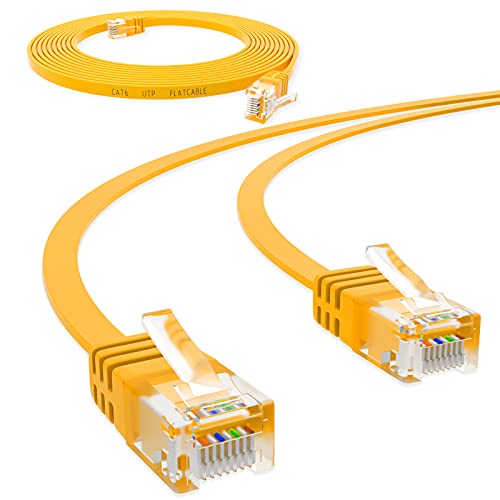 HB-DIGITAL 7,5m Netzwerkkabel LAN Flach Patchkabel mit RJ45 Stecker Kupfer Profi Slim flexibel für Gigabit Ethernet kompatibel mit PC, Router, Switch, Modem, TV, Spiel Konsole Gelb von HB-DIGITAL